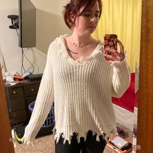 White knit rustic sweater